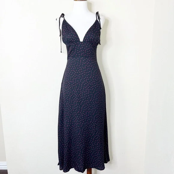 Reformation Talita Midi Dress Navy Blue and Red Tie Shoulders - Picture 4 of 15